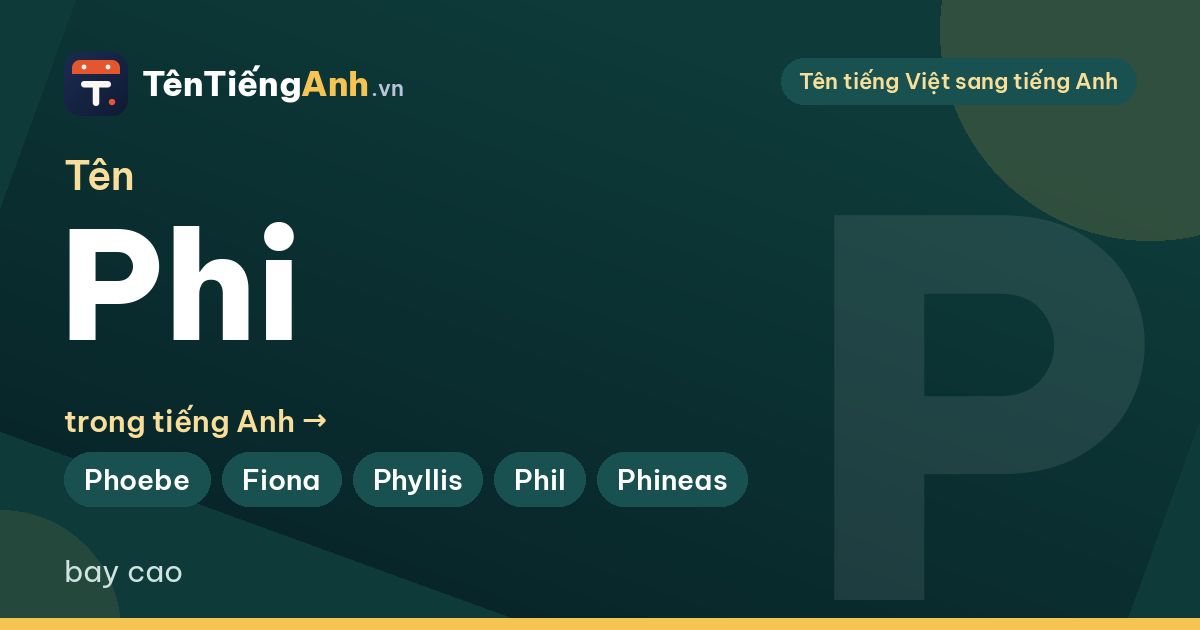 Tên Phi trong tiếng Anh là gì? Ý nghĩa tên Phi và 15 tên tiếng Anh hay