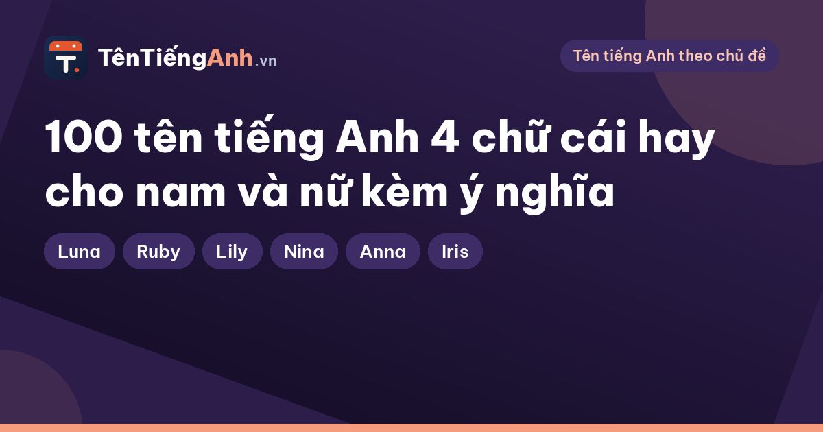 100 tên tiếng Anh 4 chữ cái hay cho nam và nữ kèm ý nghĩa