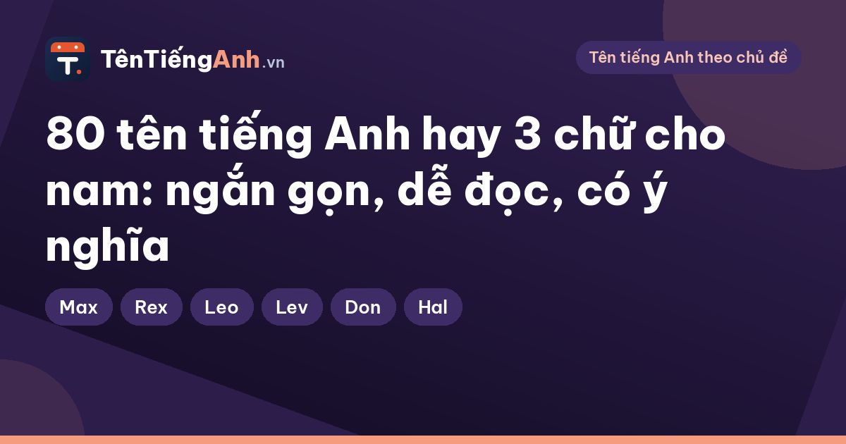 80 tên tiếng Anh hay 3 chữ cho nam: ngắn gọn, dễ đọc, có ý nghĩa